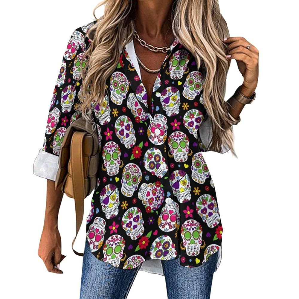 Amazon.com: Dead Sugar Skull Women's V-Neck Tops Button-Down